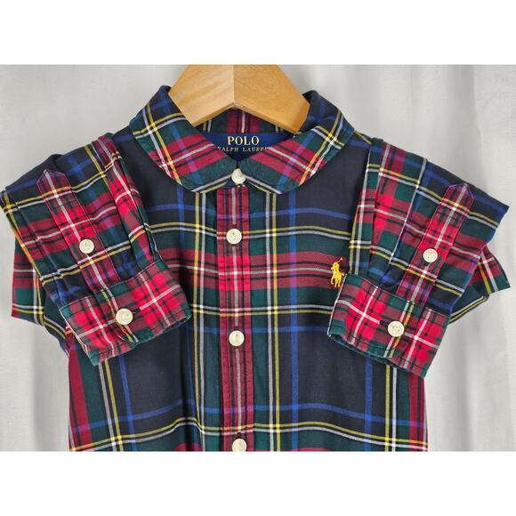 POLO RALPH LAUREN GIRL'S BLUE/RED W/ YELLOW/WHITE STRIPES PLAID DRESS  - SIZE 4 - Picture 10 of 10